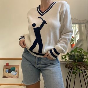 Vintage 70s Golf Graphic V-Neck Sweater